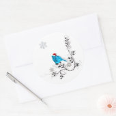 Blauwvogel in een Santa Hat. Ronde Sticker (Envelop)