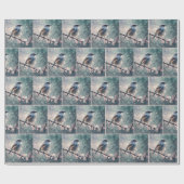 Blauwvogel in regenachtig venster cadeaupapier (Vlak)