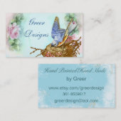 Blauwvogel in Visitekaartjes met nestroze rozen (Voorkant / Achterkant)