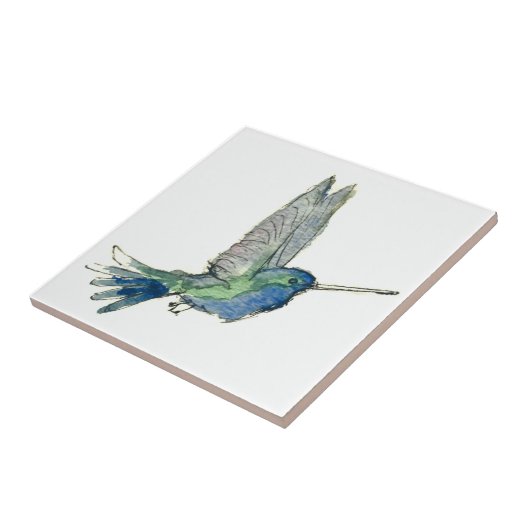 Blauwvogel, keramisch geschenk tegeltje (Zijkant)