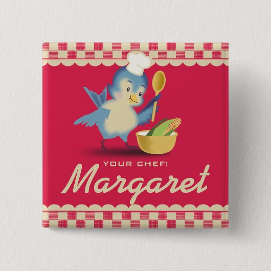  blauwvogel-kokkok, naamplaatje vierkante button 5,1 cm (Voorkant)