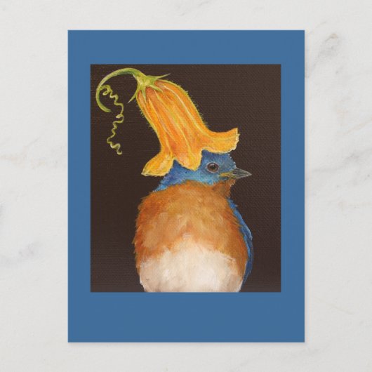 blauwvogel met een pet briefkaart met inktbloesem (Voorkant)
