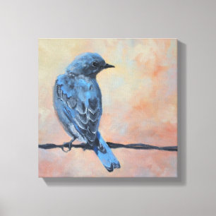 Blauwvogel met kunstschildpad canvas afdruk