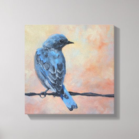 Blauwvogel met kunstschildpad canvas afdruk (Voorkant)