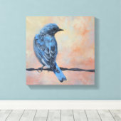 Blauwvogel met kunstschildpad canvas afdruk (Insitu (Houten vloer))
