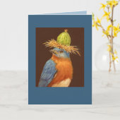 blauwvogel met pet van ganzenbes op kaart (Gele Bloem)