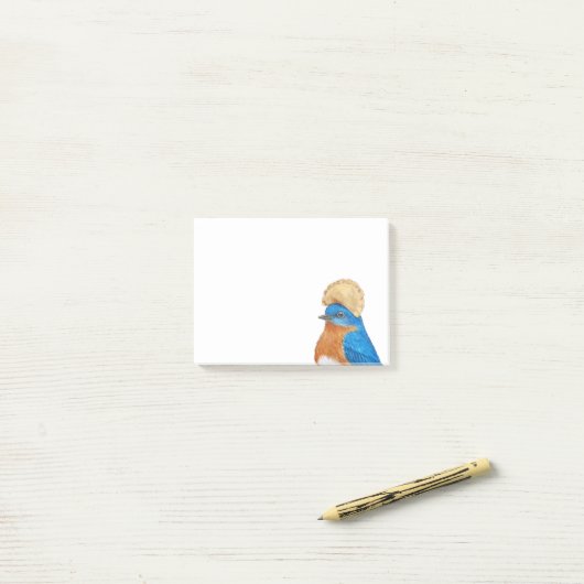 Blauwvogel met pierogi-pet post-it® notes (Op bureau)
