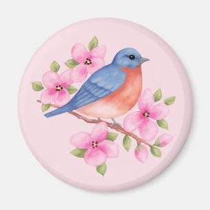 Blauwvogel met roze bloemen magneet