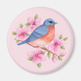 Blauwvogel met roze bloemen magneet