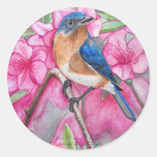 Blauwvogel Onder de Azalea's STICKERS (Voorkant)