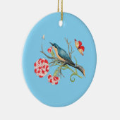 Blauwvogel op anjers, illustratie, keramisch ornament (Rechts)