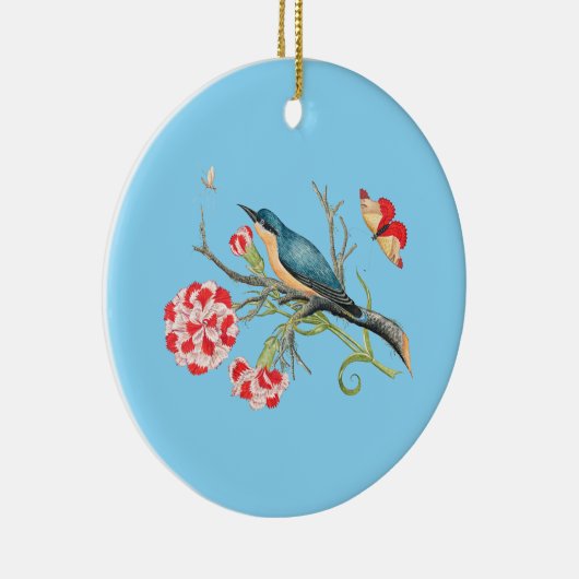 Blauwvogel op anjers,  illustratie, keramisch ornament (Rechts)