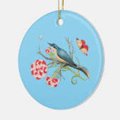 Blauwvogel op anjers, illustratie, keramisch ornament (Links)