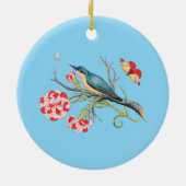 Blauwvogel op anjers, illustratie, keramisch ornament (Achterkant)