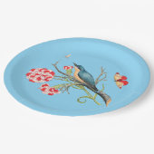 Blauwvogel op anjers,  illustratie, papieren bordje (Gekanteld)