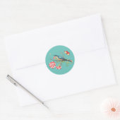 Blauwvogel op anjers,  illustratie, ronde sticker (Envelop)