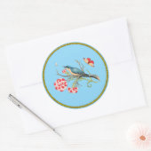 Blauwvogel op anjers,  illustratie, ronde sticker (Envelop)