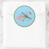 Blauwvogel op anjers,  illustratie, ronde sticker (Tas)