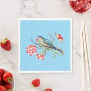 Blauwvogel op anjers,  illustratie, servet