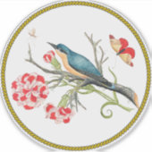 Blauwvogel op anjers,  illustratie, sticker (Voorkant)