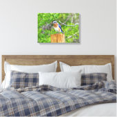 Blauwvogel op een omheining post canvas afdruk (Insitu (Slaapkamer))