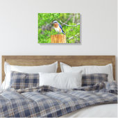 Blauwvogel op een omheining post canvas afdruk (Insitu (Slaapkamer))