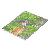 Blauwvogel op een omheining post notitieblok (Linkerzijde)