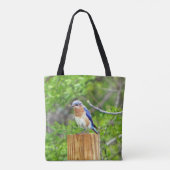 Blauwvogel op een omheining post tote bag (Achterkant)
