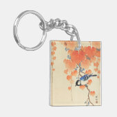 Blauwvogel op een Paulownia-boom Sleutelhanger (Voorkant Links)