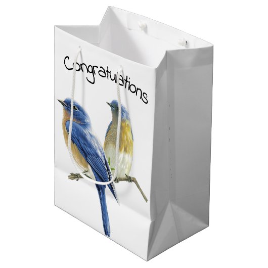 Blauwvogel op wit medium cadeauzakje (Voorkant Gekanteld)