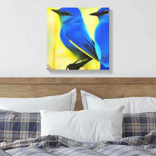 Blauwvogel van de Kunst van het Gelukscanvas Canvas Afdruk (Insitu (Slaapkamer))