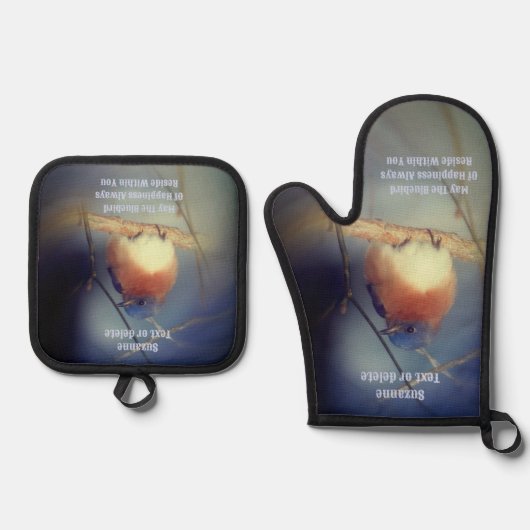 Blauwvogel van geluk Inspirerend Ovenwant & Pannenlap Set (Voorkant)