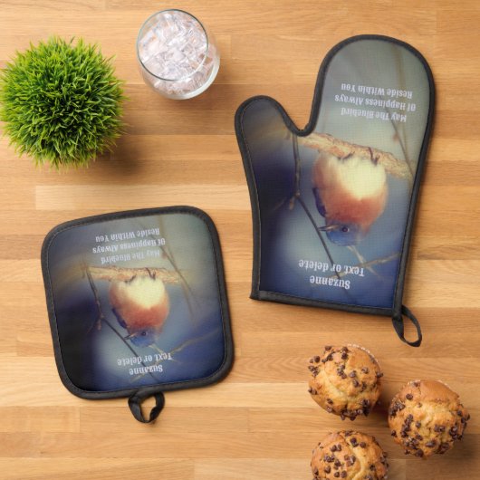 Blauwvogel van geluk Inspirerend Ovenwant & Pannenlap Set (Top down)