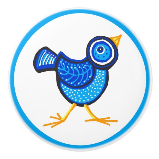 Blauwvogel van geluk keramische knop (Voorkant)