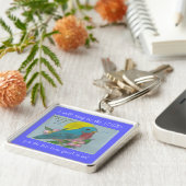 Blauwvogel van geluk met Psalm 13:6 Sleutelhanger (Zijkant)