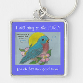 Blauwvogel van geluk met Psalm 13:6 Sleutelhanger