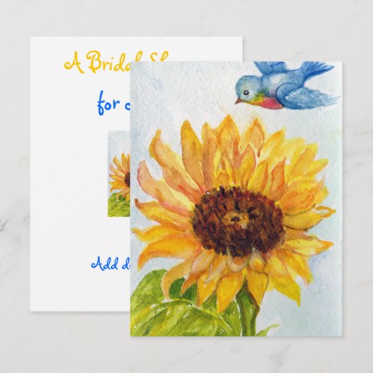 Blauwvogel van geluk met zonnebloem kaart (Voorkant / Achterkant)