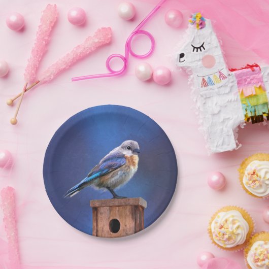 Blauwvogel (Vrouw) Schilderen - Oorspronkelijke vo Papieren Bordje (Feest)