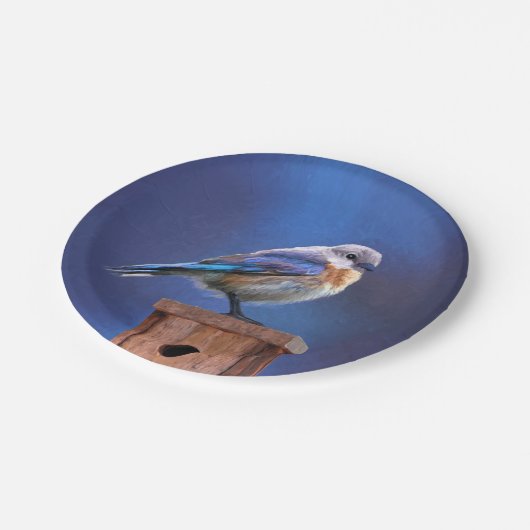 Blauwvogel (Vrouw) Schilderen - Oorspronkelijke vo Papieren Bordje (Gekanteld)