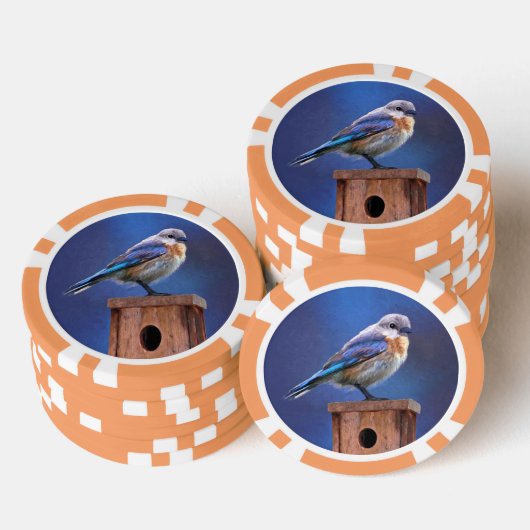 Blauwvogel (Vrouw) Schilderen - Oorspronkelijke vo Poker Chips (Opstapeling)