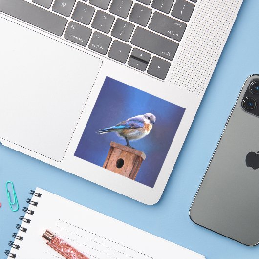 Blauwvogel (Vrouw) Schilderen - Oorspronkelijke vo Sticker (Laptop met iPhone)
