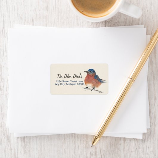 Blauwvogel Waterverf kunst Etiket (Insitu)