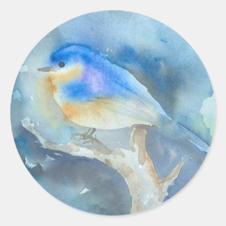 Blauwvogel Waterverf kunst Ronde Sticker