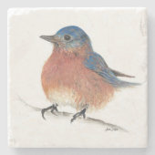 Blauwvogel Waterverf kunst Stenen Onderzetter (Voorkant)