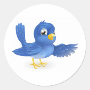 Blauwvogel wijst ronde sticker