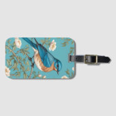 Blauwvogel William Morris geïnspireerd Turquois Bagagelabel (Voorkant (horizontaal))