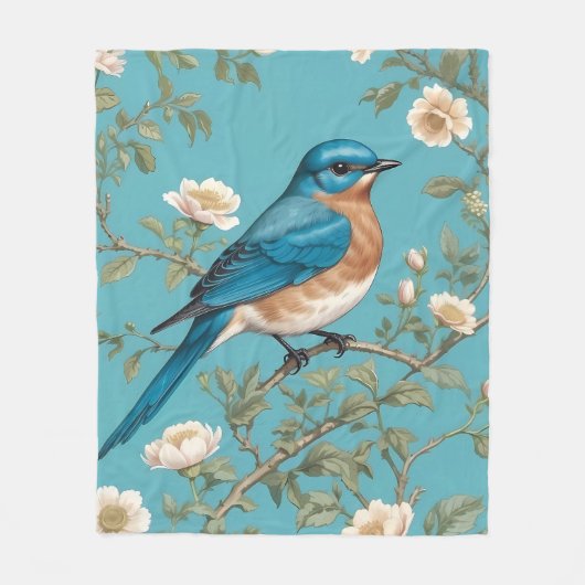 Blauwvogel William Morris geïnspireerd Turquois Fleece Deken (Voorkant)
