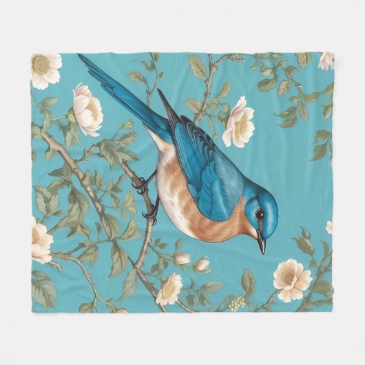 Blauwvogel William Morris geïnspireerd Turquois Fleece Deken (Voorkant (Horizontaal))