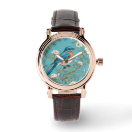 Blauwvogel William Morris geïnspireerd Turquois Horloge