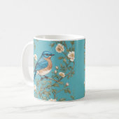 Blauwvogel William Morris geïnspireerd Turquois Koffiemok (Voorkant links)